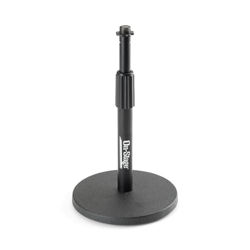 On-Stage DS7200B Adjustable Desktop Mic Stand (for Recording, Streaming, Podcasting, Bass, Drums&Amps, Adjustable Height, Round Weighted Base, 5/8″-27 Threading, Metal, Black)