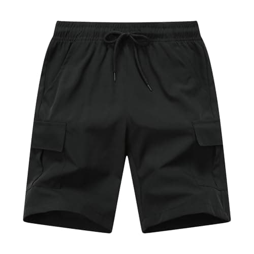 HONCAN Toddler Pull on Cargo Shorts, Outdoor Kids Youth Quick Dry Hiking Shorts, Lightweight Elastic Waist Athletic Short Pockets for Baby Boys(A0336-Black4T)