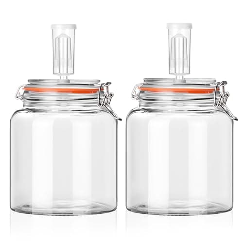 YARWELL 0.6 Gallon Fermentation Jars with Airlocks, 2 Pack Glass Fermenting Kit, Wide Mouth Brewing Jars for Sauerkraut, Kimchi, Kombucha, Pickles & Probiotic Foods, Home Fermentation Starter Kit