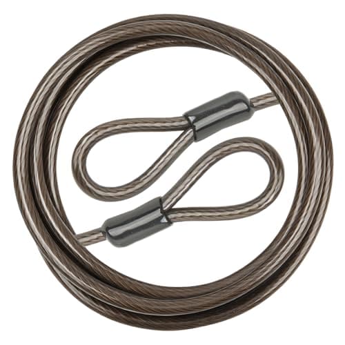 Security Cable with Loops, 10MM Heavy Duty Lock Cable, 4FT 7FT 10FT 15FT 25FT 30FT Vinyl Coated Rust-Proof Flexible Steel Bicycle Security Cable for Motorcycle, Furniture, Gates (Black, 7FT)