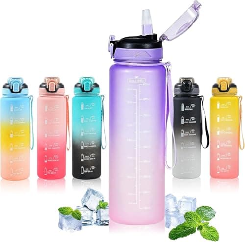 ZHYIFRQZ Water Bottle with Straw 1L,Boys Water Bottles with Straw 1 Litre,Waterbottle Leak-Proof Sports Water Bottle,Plastic Drinks Bottles Toxin Free,Bpa-Free (Purple)