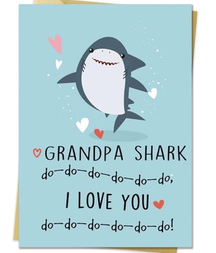 OJsensai First Fathers Day Card from Baby Girl Boy, Happy Father’s Day Gift for Grandpa, Funny Birthday Card for Grandad, Great Baby Shark Gift Idea from Grandchild, I Love Card for Grandfather