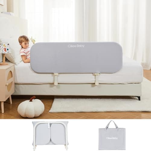 Ciilee Baby Bed Rail for Toddlers Portable Travel Kids Beds Guard Rails for Queen Bed Foldable Children Side Railing for Twin Beds Adjustable Bedrail Barandas para Camas de Niños(Grey,32in