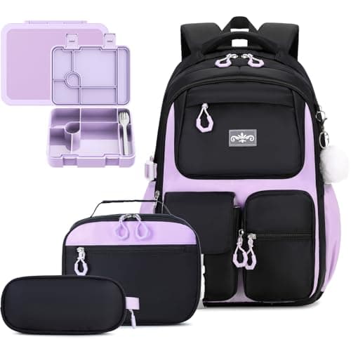 Scothen 4pcs Girls Backpack Set, Kids Backpacks for School with 43OZ Bento Lunch Box, Lunch Bag for Girls Kids Teens Elementary Middle School Student, Back To School Gift
