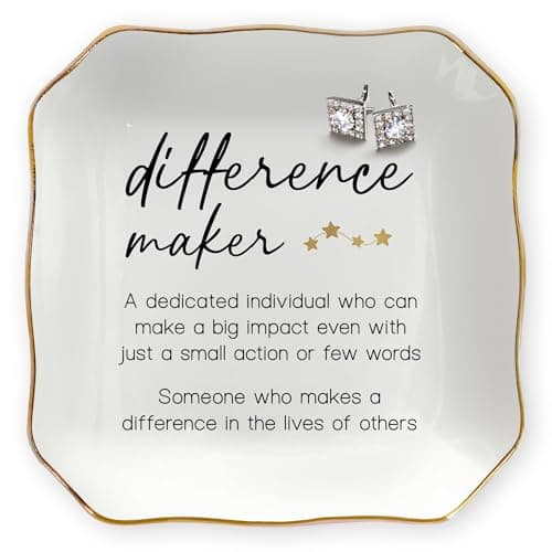 OASSIE Thank You Gifts for Women - Difference Maker 4"x4" Ceramic Jewelry Dish Tray - Teachers Day Nurse Week Retirement Teacher Appreciation Gifts for Women Coworkers Employee Boss Lady Manager