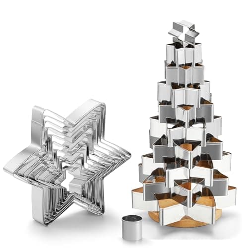 MUMSUNG Star Cookie Cutter Set, 10 PCS Star Shaped Biscuit Molds, 3D Christmas Tree Cookies with Like Cookie Display, 5.5in~1.2in Cutter for Holiday Winter Christmas, Come with Storage Box