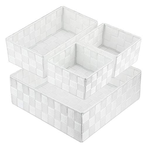 Posprica Woven Storage Box Cube Basket Bin Container Tote Organizer Divider for Drawer,Closet,Shelf, Dresser (White)