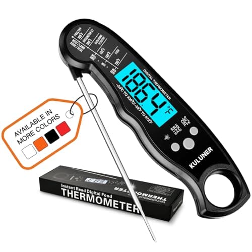 KULUNER Digital Meat Thermometer Instant Read, Waterproof Probe with Backlight & Calibration, Ultra Fast 2-3s Reading, Stainless Steel Kitchen Food Thermometer for Grilling BBQ Cooking Candy - Black