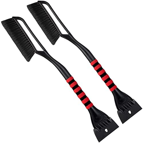 FOVAL 27" Snow Brush with Wider Ice Scraper (4.73" Width)(2 Pack), Snow Removal Car Brush with Comfortable Foam Grip for Cars, Trucks, SUVs, Windshield (Heavy Duty ABS, PVC Brush)