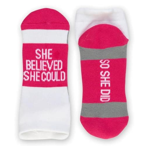 Gone For a Run Inspirational Socks - Fun Running Socks - She Believed She Could So She Did - Running Gifts for Women - Pink