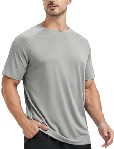 Upocool Men's UPF 50+ Swim Shirt Short Sleeve Sun Protection Water Shirt Quick Dry for Fishing Swimming Beach Light Grey L