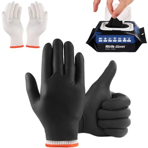 BBQ Gloves 50 Disposable nitrile Gloves with 2 Reusable Cotton Liners Guantes for Cooking Food Prep,Powder Latex Free,Heat Resistant for Grilling, Barbecue, Smoker Guante Heat Froof for Men - XLarge