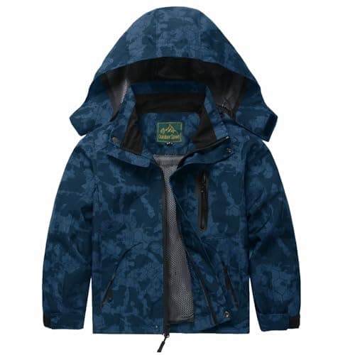 GIISAM Boys Rain Jacket, Girls Raincoat Waterproof Lightweight Windbreaker Coats for Kids (Football Blue,10-12)