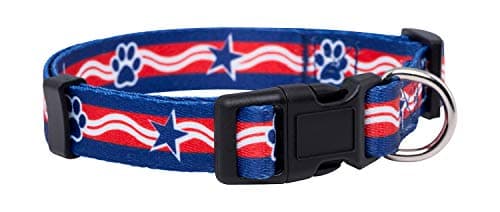 Native Pup American Flag Dog Collar- Red White and Blue- Patriotic Collars for 4th of July, USA- Adjustable Small, Medium, Large Breed Dogs (Large, Paws)