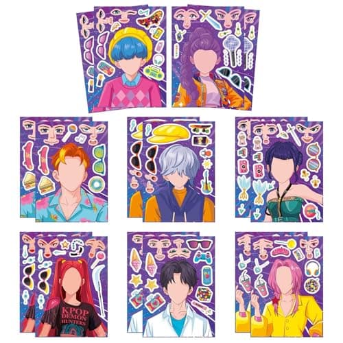 JCQAYB 16 Sheets Make Your Own Demo Hunter Stickers, Make a Face Sticker, Classic Cartoon Game Decals, Art Craft Party Supplies for Party Decoration, Reward, Decor, Gift Idea
