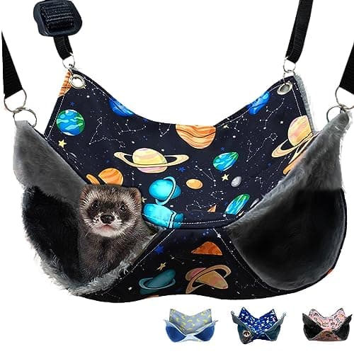 FULUE Ferret Rat Hammock Bed, Ferret Guinea Pig Nation Cage Accessories Kit Set Staff House and Hideouts Cave for Guinea Pig (Black Galaxy)