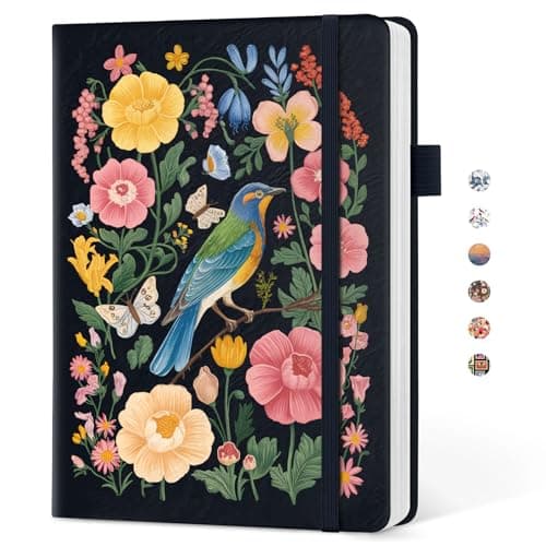 Taja Pretty Lined Journal for Women, Aesthetic Cute Hardcover Leather Journal for Writing, A5 College Ruled Notebook for Work & Note Taking, Perfect for Office School Home, 160 Pages, Garden Bird