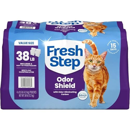 Fresh Step Clumping Cat Litter Multi-Cat Extra Strength Formula With Febreze Freshness, Multi Cat Litter With Ammonia Block Technology, 38 lbs. (4 x 9.5 lb. Bag)