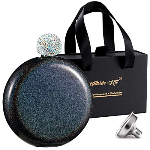 Hillside-Kit Booze Shot Flask- AB Crystal Lid Creative 304 Stainless Steel Wine Alcohol Liquor Flask for Women Girls Men Party Hand size Flask-5OZ