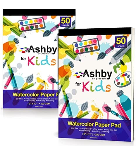 100 Sheets - Watercolor Paper Pads (9"x12") - Premium Thick Pages (220 GSM) - Also Great for Drawing, Finger Painting & Sketching; Easy Tear Design - Natural White; Water Color Paper/Watercolor Pads